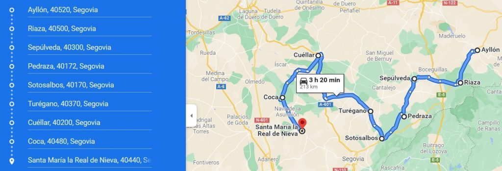 Mapa del recorrido por Segovia.