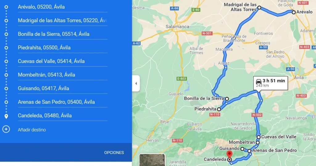 ¿Cómo preparar un viaje? Mapa del recorrido por Ávila.