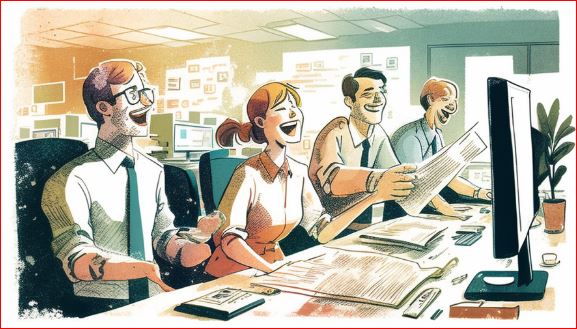 Trabajadores felices en la oficina.